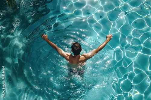Young man relaxing in resort swimming pool.  © 2D_Jungle