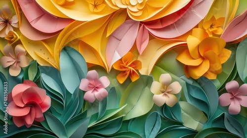 The art of cutting and layering colorful paper into the shapes of flowers and leaves.