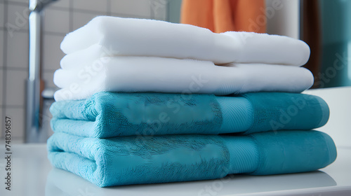 A stack of clean towels  perfect for adding a luxurious touch to any bathroom or spa environment