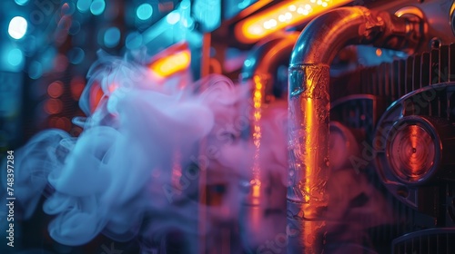 The process of transforming refrigerant vapor into liquid in a condenser unit photo