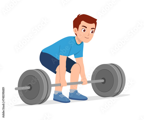 happy young sporty man doing weight lifting