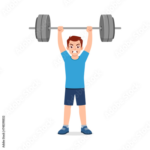 happy young sporty man doing weight lifting