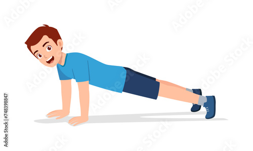 happy young sporty man doing push up