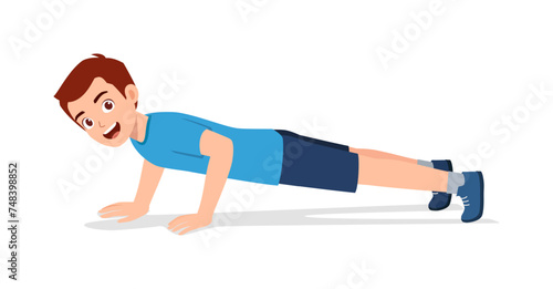 happy young sporty man doing push up