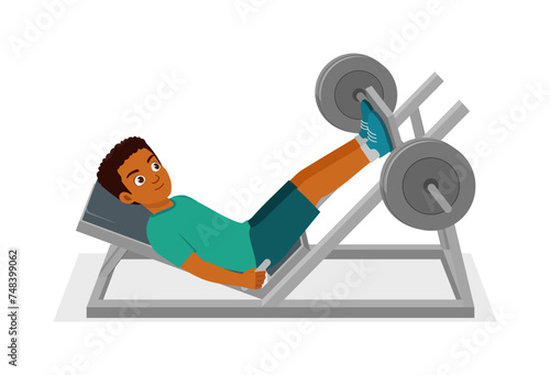 happy young sporty man doing leg press