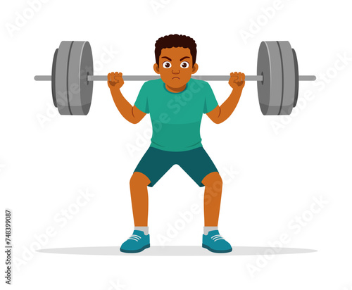 happy young sporty man doing weight lifting