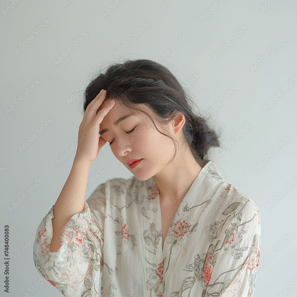 頭痛がする日本人の女性 頭痛がする日本人の女性
