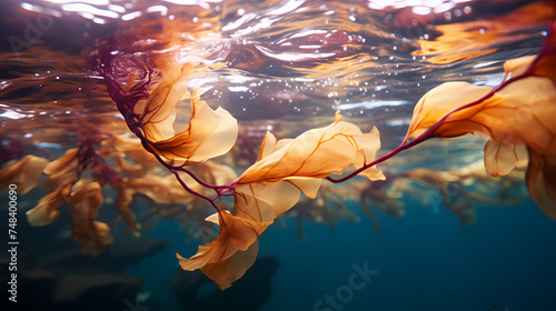 Seaweed and natural sunlight underwater seascape in the ocean