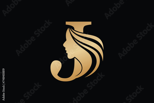beauty face element design with combination letter j design