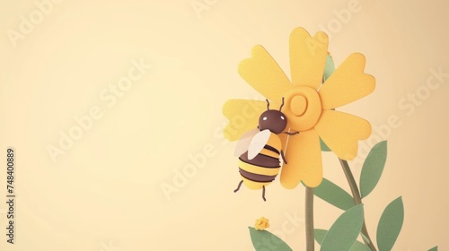 cute little bee pollinating a flower generative ai