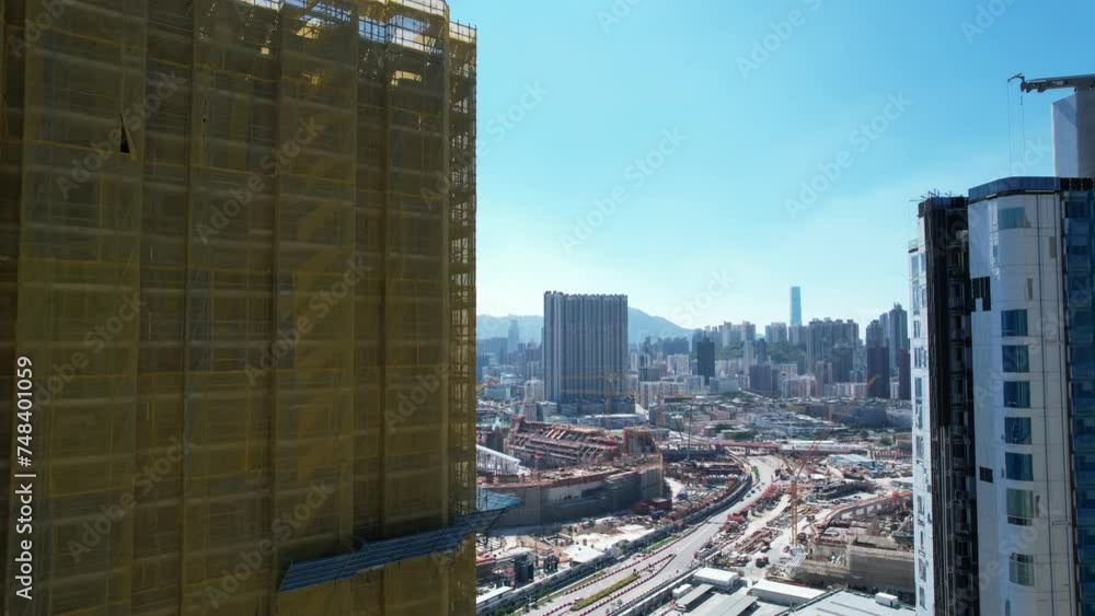 Seaside commercial and residential construction project in Kai Tak Sports Park Cruise Terminal Hong Kong Kowloon city, Kwun Tong and Kowloon Bay near Victoria harbor, Aerial drone skyview Seaside commercial and residential construction project in Kai Tak Sports Park Cruise Terminal Hong Kong Kowloon city, Kwun Tong and Kowloon Bay near Victoria harbor, Aerial drone skyview
