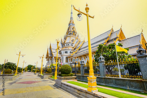 Beautiful Thai style church of Wat Sothon Wararam Worawihan in Chachoengsao Province photo