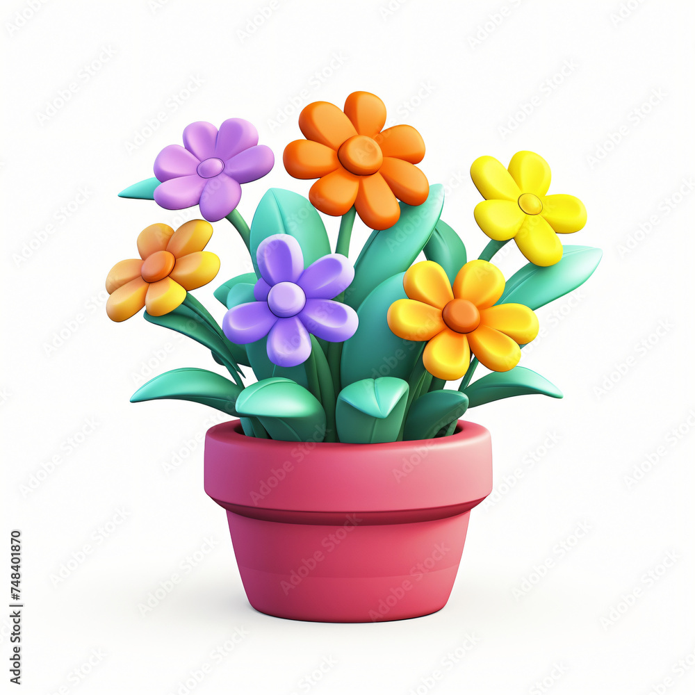 3d render icon of flowers in pot plastic cartoon isolated generated AI 3d render icon of flowers in pot plastic cartoon isolated generated AI
