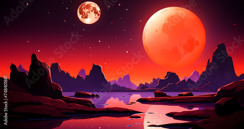 an illustration of a sunset on a planet