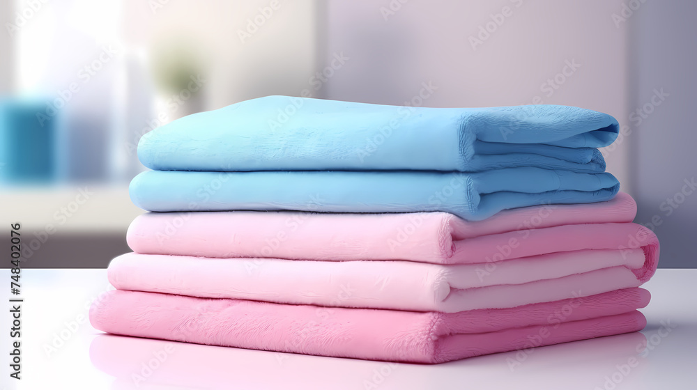 A stack of towels neatly stacked together A stack of towels neatly stacked together