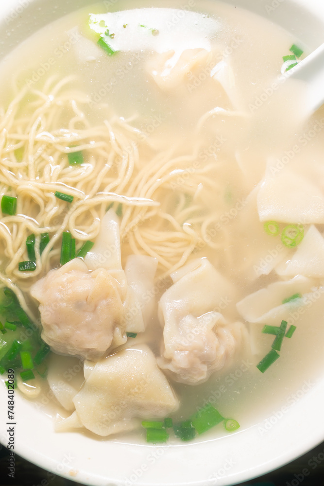 top view Chinese traditional food of wontons at vertical composition top view Chinese traditional food of wontons at vertical composition