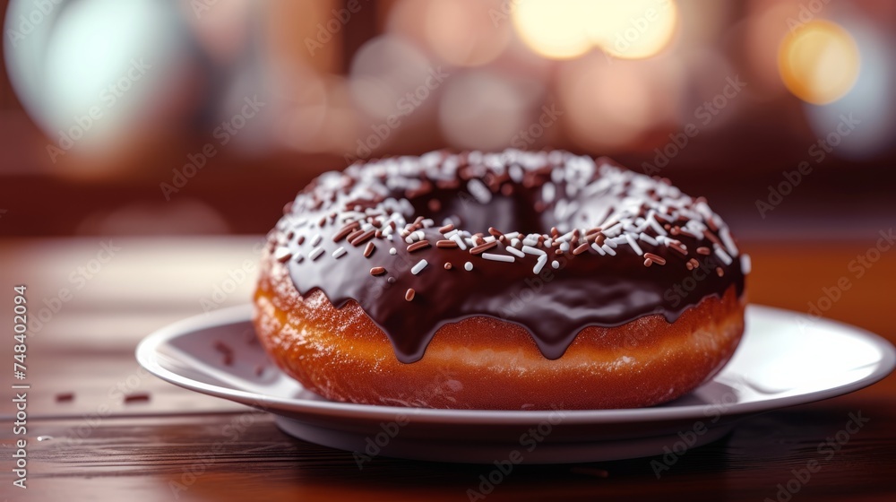 delicious chocolate donut on a plate generative ai delicious chocolate donut on a plate generative ai