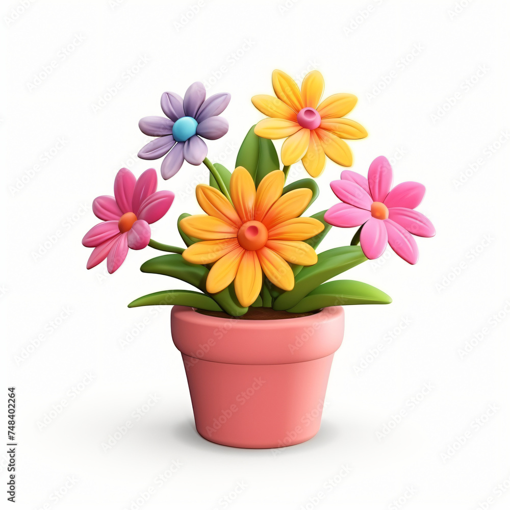 3d render icon of flowers in pot plastic cartoon isolated generated AI 3d render icon of flowers in pot plastic cartoon isolated generated AI