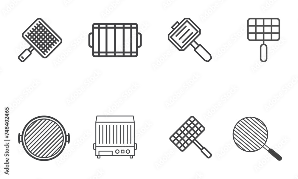 Grill line icons. Salmon meat steak, Bbq smoker and Fire cooking set. Gas-fueled grill, hot pan and barbecue sausage icons. Grilled beef steak meat, roasted food and fish grilling basket. Vector Grill line icons. Salmon meat steak, Bbq smoker and Fire cooking set. Gas-fueled grill, hot pan and barbecue sausage icons. Grilled beef steak meat, roasted food and fish grilling basket. Vector