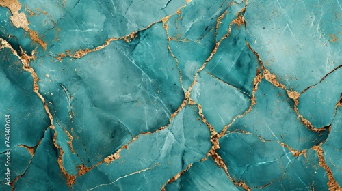 illustration of turquoise marble texture background with cracked gold details generative ai