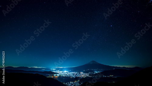 Mt. Fuji with starry night sky. © hit1912