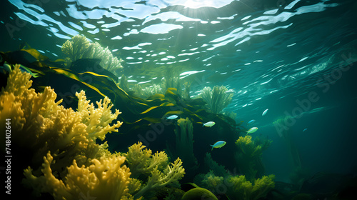 Seaweed background, aquatic seaweed leaf macro structure © Derby