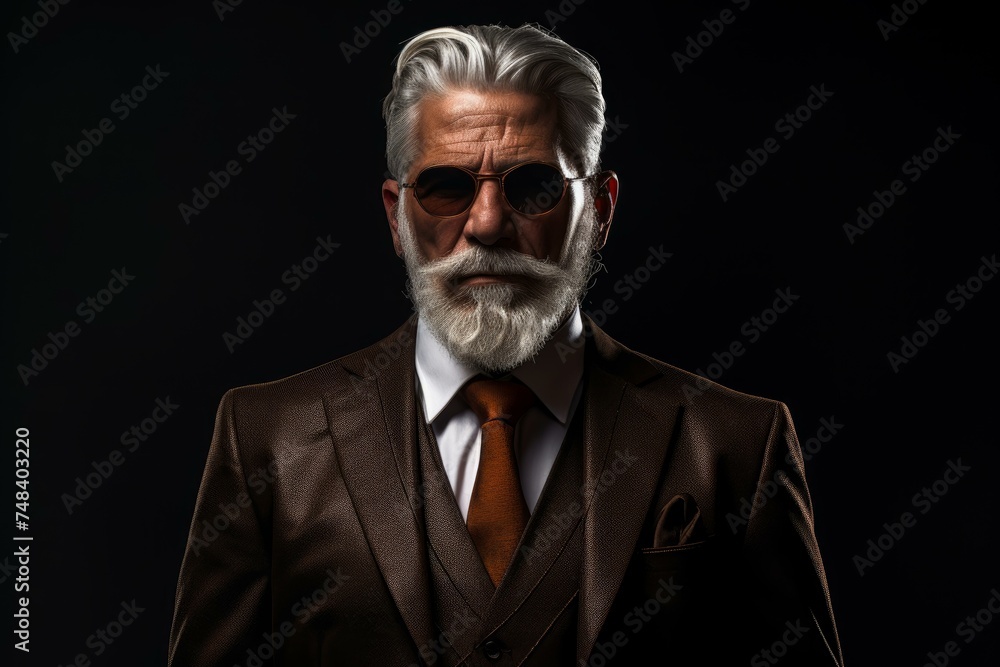 Distinguished Old businessman suit. Mature happy. Generate AI Distinguished Old businessman suit. Mature happy. Generate AI