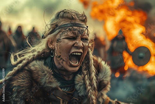 woman viking scream at war photo