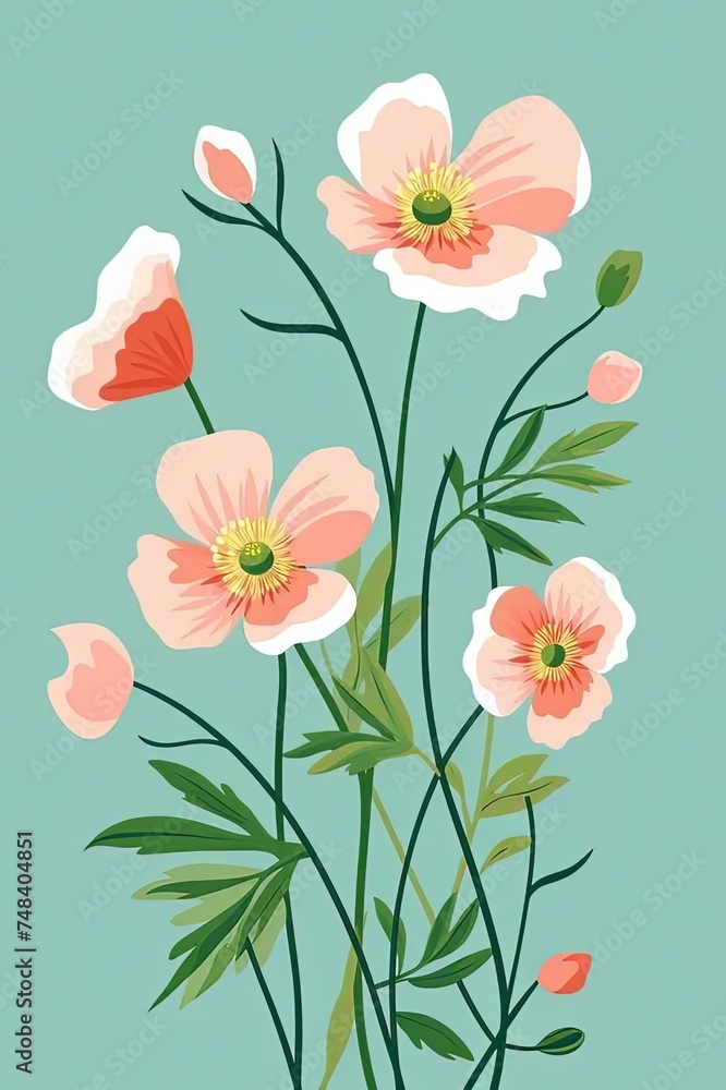 a bunch of pink flowers on a blue background
