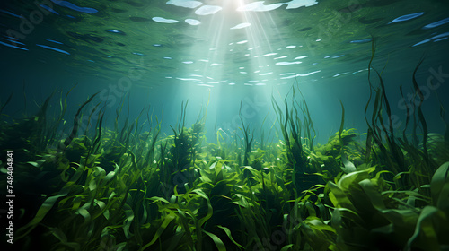 Green algae background in nature, ocean bottom © Derby