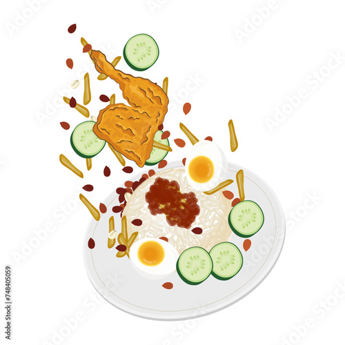 Vector illustration logo Nasi Lemak levitation on a plate