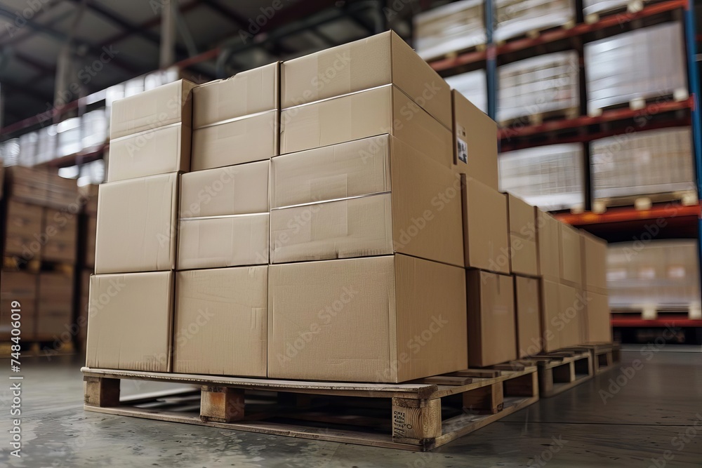Warehouse logistics Cardboard boxes on a pallet Concept of supply chain management and goods distribution Warehouse logistics Cardboard boxes on a pallet Concept of supply chain management and goods distribution
