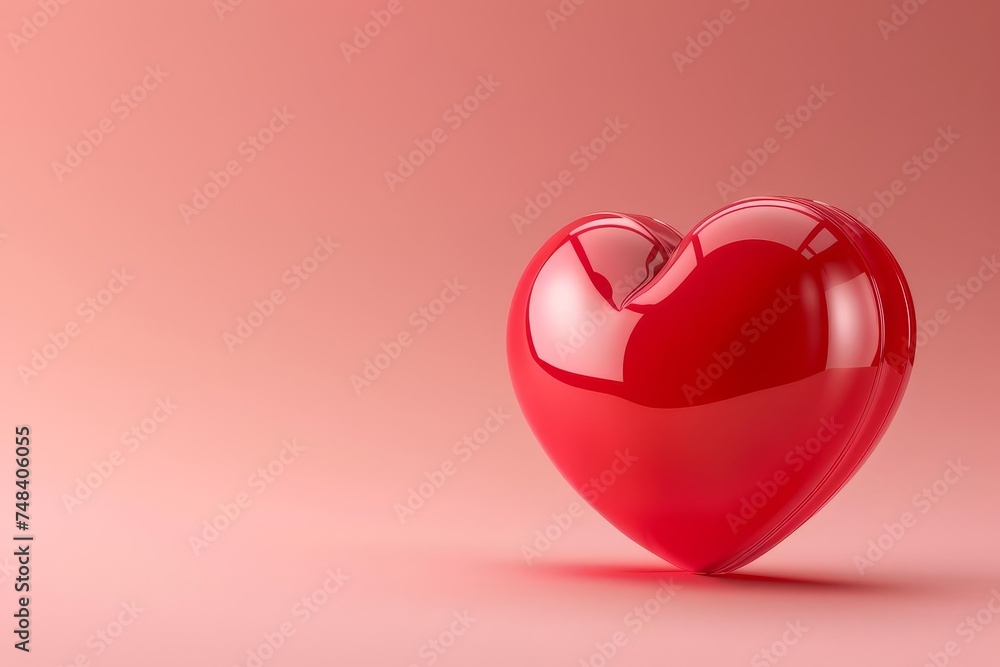 3d heart-shaped object in a speech bubble Rendered in vibrant red against a soft pink background for romantic themes