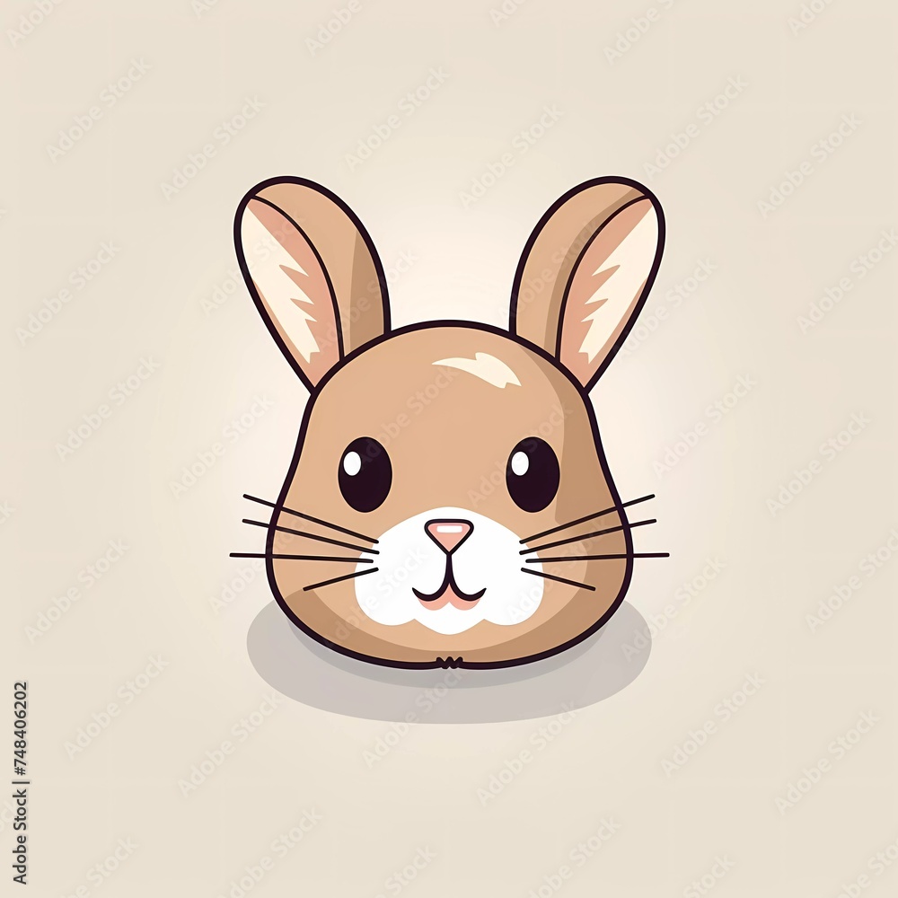 Hand drawn vector illustration of a cute rabbit head character. with a minimalist background. generative ai