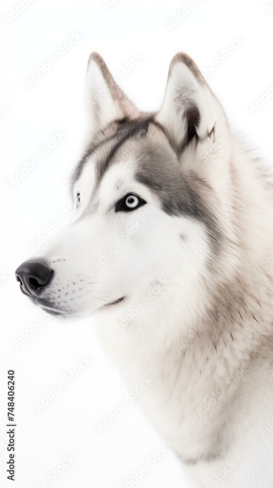 Majestic Siberian Husky Dog Profile on White Studio Background