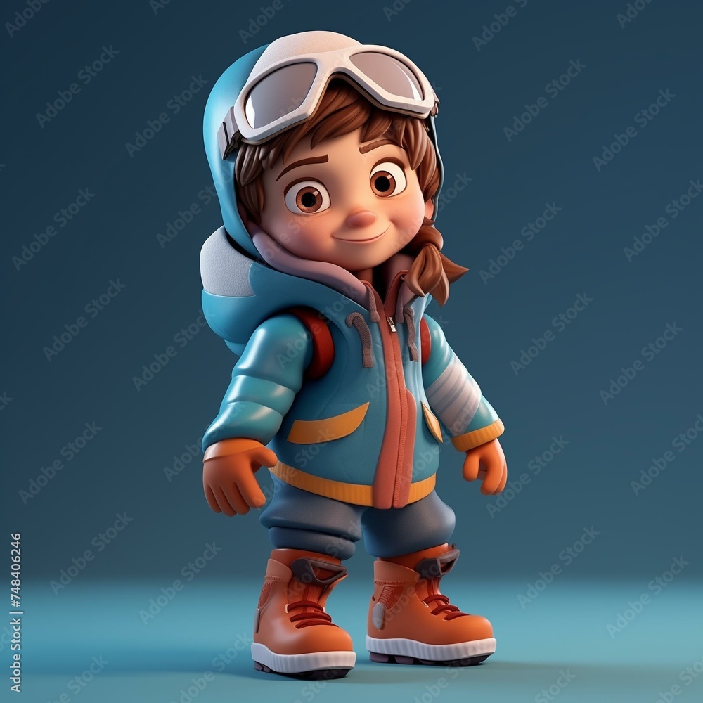Adorable Animated Pilot Boy in Winter Gear with Goggles Adorable Animated Pilot Boy in Winter Gear with Goggles