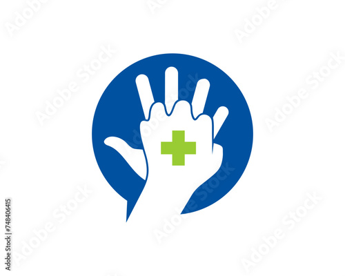 CPR Chest and press position hand inside the bubble chat logo