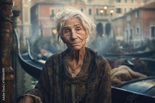 Picturesque Old woman venice. Italy wall. Generate Ai © juliars