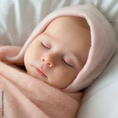 Serene Sleeping Baby Wrapped in Soft Pink Blanket, Peaceful Nap Time