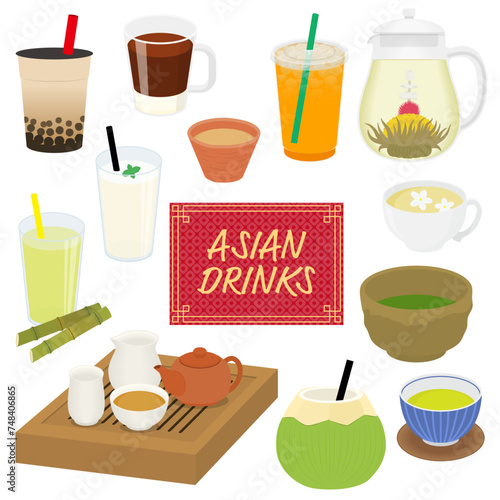 アジアの飲み物のイラストセット
