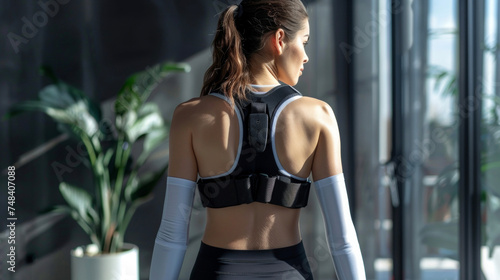 A smart posture monitoring belt with adjustable tension and feedback capabilities to encourage a healthy spine.
