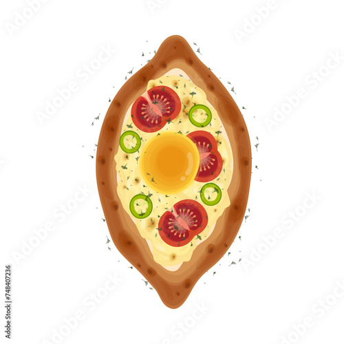 Khachapuri vector illustration logo with egg and vegetable topping