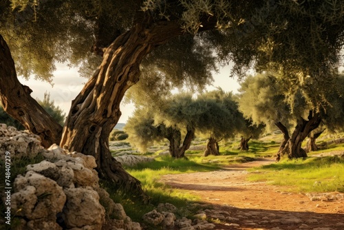 Verdant Olives trees farm. Nature grove. Generate Ai