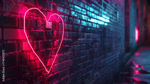 A neon sign in the shape of a broken heart flickers against a dark background symbolizing the fragmented relationships and disconnectedness brought on by our dependence on