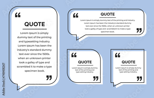 Collection of Quote box frames in different shapes, Speech box with quote marks, dialog box frame with vector illustration