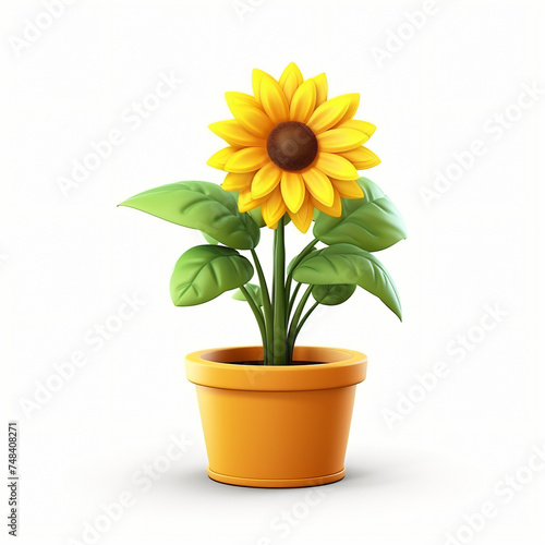 3d render icon of sunflower in pot plastic cartoon generated AI