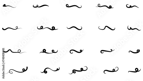 Swooshes and flourish colorful pencil stroke vector collection set. Color paint wavy lines, hand drawn curved strokes. Decorative marker strokes, swoops, waves brush marks. Modern grunge wavy lines.