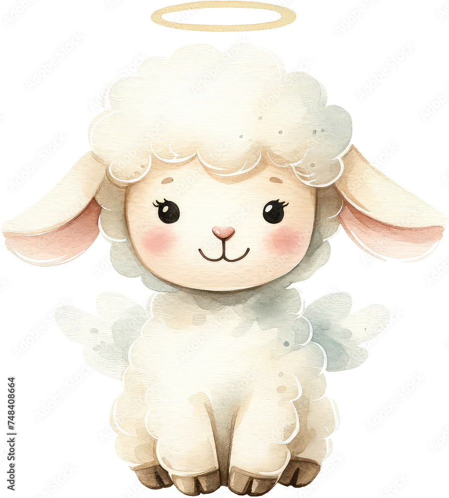 Fototapeta premium Watercolor Christian Easter Clipart. Christian Faith and Resurrection Art. Handmade Christian Easter Clipart for Spiritual Celebrations. Religious Easter Watercolor Jesus and Lamb with a Halo.