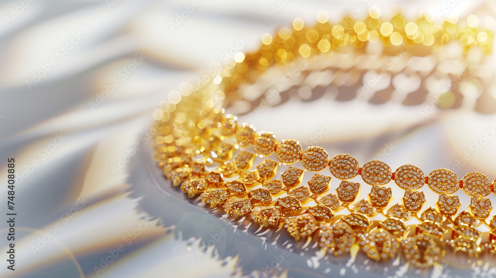 Elegant Close-Up of High-End Gold Necklace - Luxurious Jewelry Detail Elegant Close-Up of High-End Gold Necklace - Luxurious Jewelry Detail