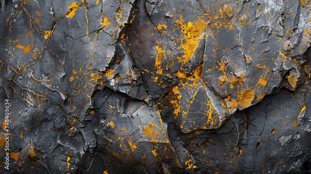 Gray rough mountain surface with yellowbrown veins and cracks Closeup Rock texture Dark rusty stone background with copy space for design Wide banner Panoramic Grunge backdrop : Generative AI Gray rough mountain surface with yellowbrown veins and cracks Closeup Rock texture Dark rusty stone background with copy space for design Wide banner Panoramic Grunge backdrop : Generative AI